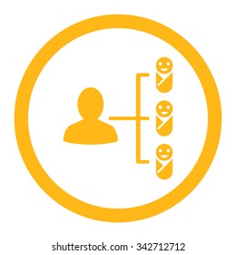 Children Links vector icon. Style is flat rounded symbol, yellow color, rounded angles, white background.