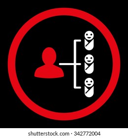 Children Links vector icon. Style is bicolor flat rounded symbol, red and white colors, rounded angles, black background.