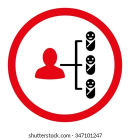 Children Links vector icon. Style is bicolor flat rounded symbol, intensive red and black colors, rounded angles, white background.