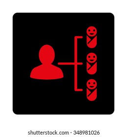 Children Links vector icon. Style is flat rounded square button, intensive red and black colors, white background.