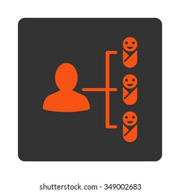 Children Links vector icon. Style is flat rounded square button, orange and gray colors, white background.