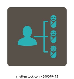 Children Links vector icon. Style is flat rounded square button, cyan and grey colors, white background.