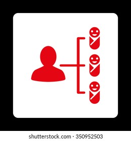 Children Links vector icon. Style is flat rounded square button, red and white colors, black background.