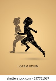 Children, Little Boy and girl running designed using grunge brush graphic vector.