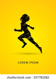 Children, Little Boy and girl running designed using grunge brush graphic vector.
