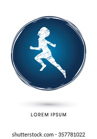Children, Little Boy running designed on circle grunge graphic vector.
