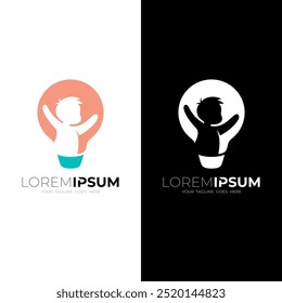 Logotipo infantil e combinação de design de lâmpada, ícones inteligentes