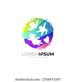 Children logo with globe design combination, kindergarten logo