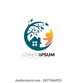 Children logo with house care design nature, tree and building