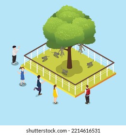 Children Looking At Monkeys at zoo isometric 3d vector illustration concept for banner, website, illustration, landing page, flyer, etc.