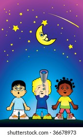 Crianças olhando para as estrelas