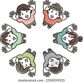 Children looking up and stretching their hands