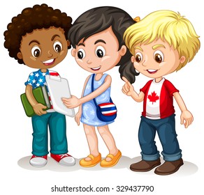 Children looking at tablet illustration