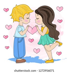 CHILDREN LOVE Valentine's Day Vector Illustration Set for Print, Decorations and Design.