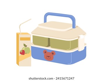 Children lunch box with healthy meal and drinks for eating at elementary school vector illustration