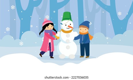 children made a big snowman