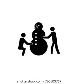 Children Make A Snowman Icon On White Background