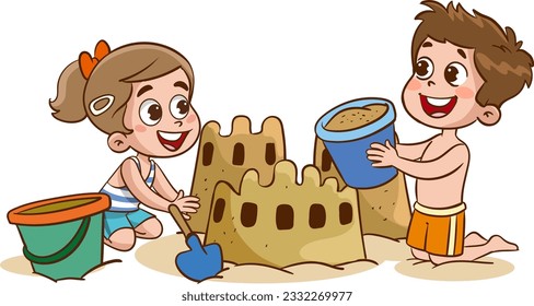 Children making sand castle at the beach