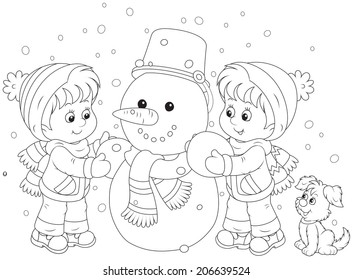 Children making a snowman