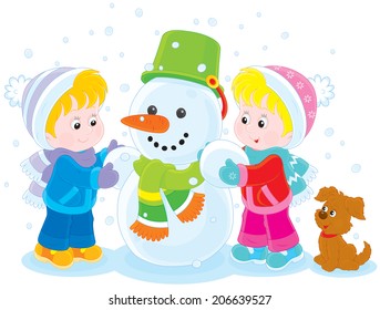 Children making a snowman