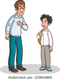 children and man standing talking.father and children talking vector