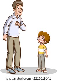 children and man standing talking.father and children talking vector