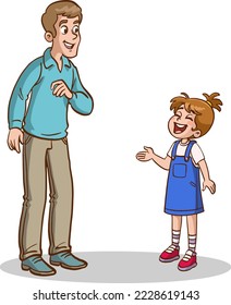 children and man standing talking.father and children talking vector