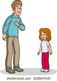 children and man standing talking.father and children talking vector