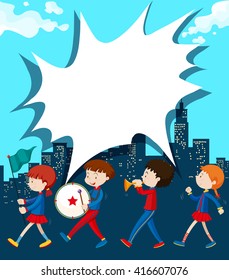 Children marching in the band illustration