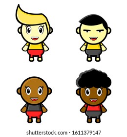 Children  mascot with human race differences vector illustration. Cute cartoon character.