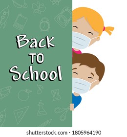 Children with mask and space for text. Isolated vector