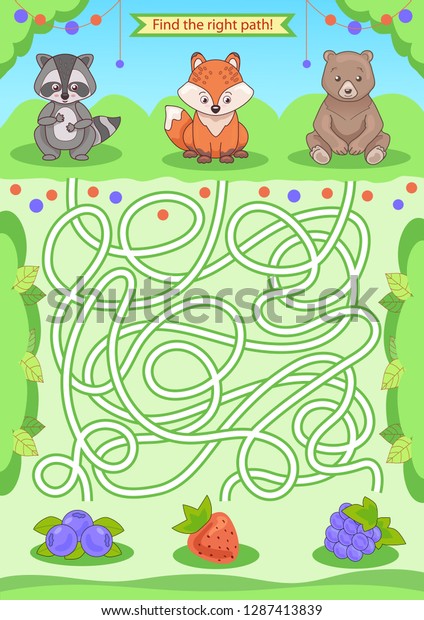 Children Maze Cute Forest Animals Kids Stock Vector Royalty Free
