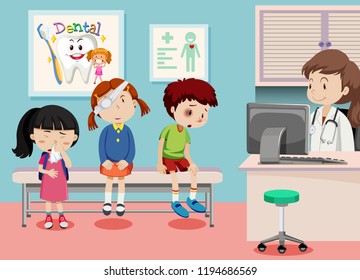 Children in medical clinic illustration