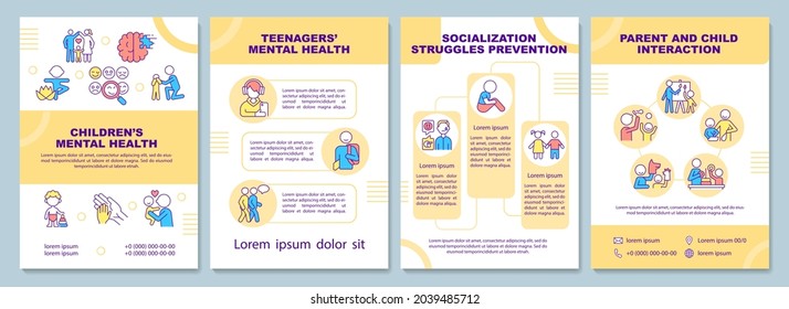 Children Mental Health Brochure Template. Child Socialization. Flyer, Booklet, Leaflet Print, Cover Design With Linear Icons. Vector Layouts For Presentation, Annual Reports, Advertisement Pages