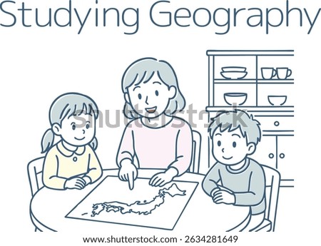 Children and moms studying geography