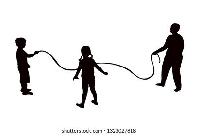 children and mother playing, silhouette vector