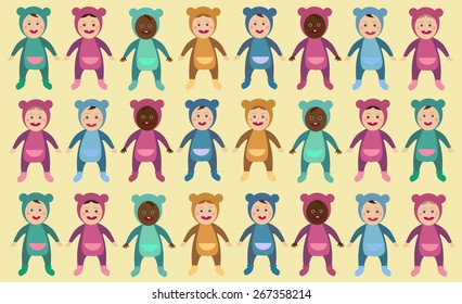 children multicultural little cute card vector illustration