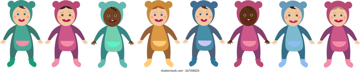 children multicultural little cute card vector illustration