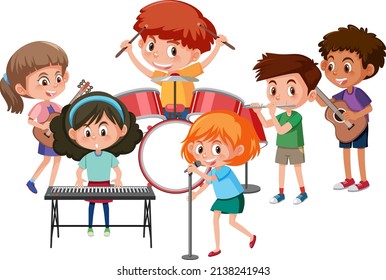 Children music band concept in cartoon design illustration