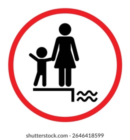 As crianças devem estar acompanhadas por um adulto na área da piscina para segurança. Supervisão exigida pelo sinal nas cores vermelha e branca