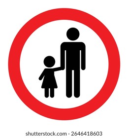 Children must be accompanied by an adult sign. Supervising children warning sign with white and red colors combination