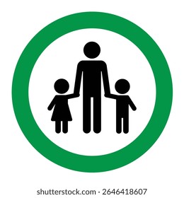 As crianças devem estar acompanhadas por um sinal de adulto. Sinal de alerta de tempo todo de supervisão infantil com combinação de cores branca e verde