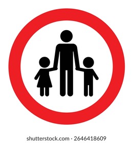 As crianças devem estar acompanhadas por um sinal de adulto. Sinal de alerta de tempo todo de supervisão infantil com combinação de cores branca e vermelha