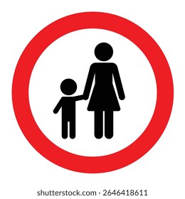 As crianças devem estar acompanhadas por um sinal de adulto. Sinal de aviso de supervisão infantil com combinação de cores branca e vermelha