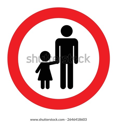 Children must be accompanied by an adult sign. Supervising children warning sign with white and red colors combination