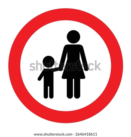 Children must be accompanied by an adult sign. Children supervision warning sign with white and red colors combination