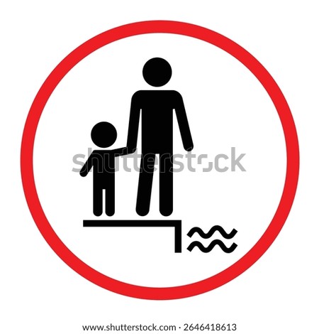 Children must be accompanied by an adult in the swimming pool area. Supervision required sign in red and white colors