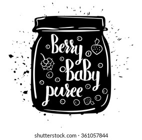 Children natural food. A jar of vegan baby puree fresh juicy berries isolated on a white background. Vector illustration