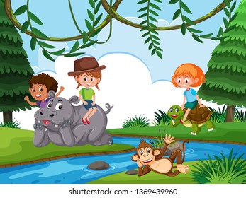 Children in nature background illustration