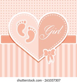 Children , newborn greeting card, vector background.Arrival card with place for your text.